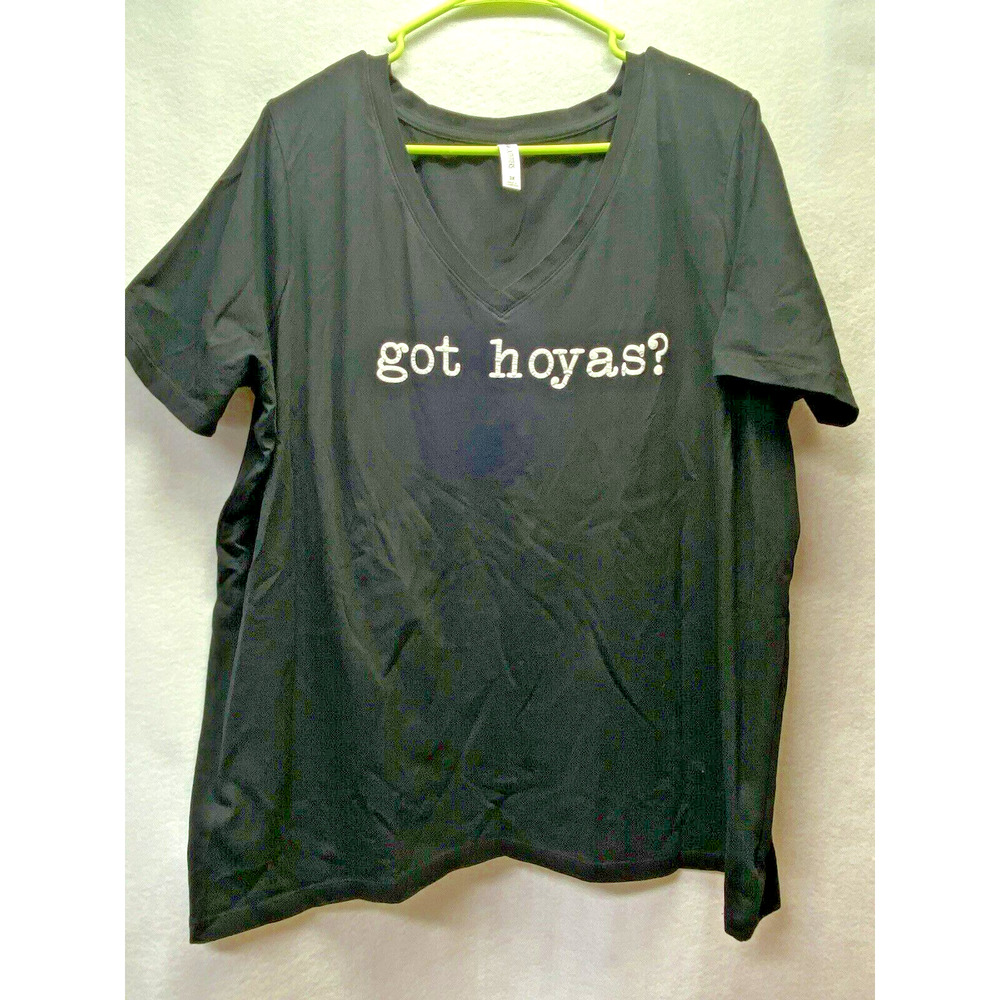 Zenana V Neck Tee Boyfriend Short Sleeve Cotton 3X Black Got Hoyas? Women